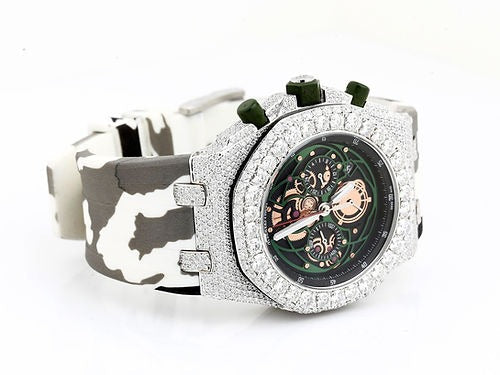 iced out AP moissanite watch rubber strap hip hop watch