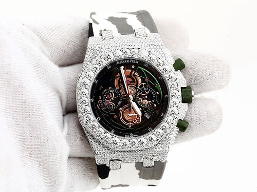 iced out AP moissanite watch rubber strap hip hop watch