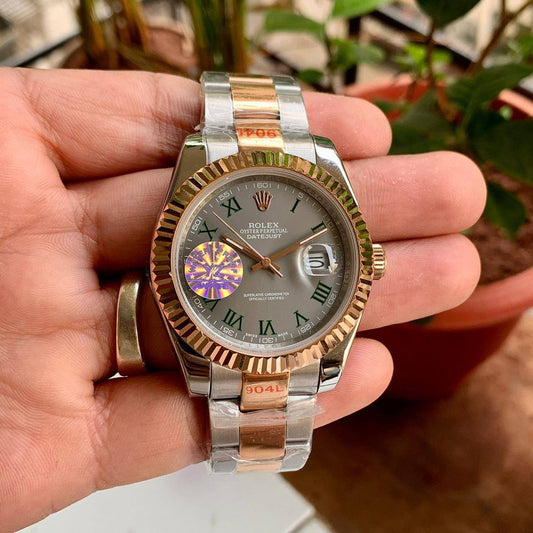 Super Clone Rolex Date just Dual tone Rose-gold or Silver with Green Dial