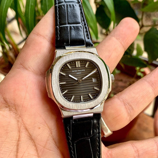 Super Clone Patek Phillippe Nautilus Black Dial With Leather Belt