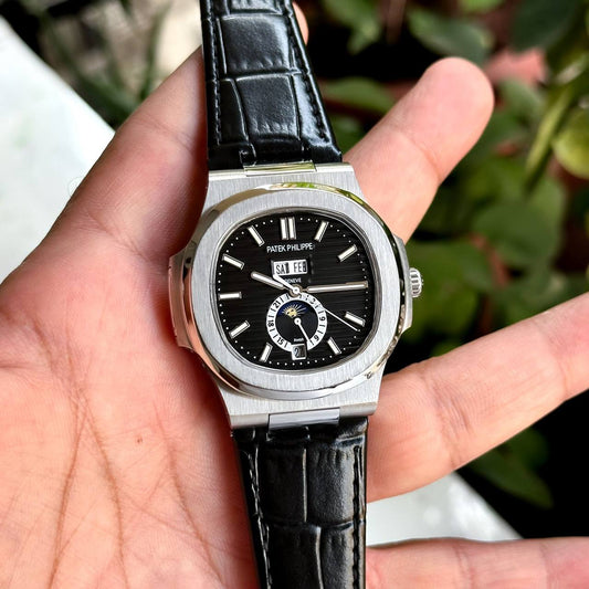 Super Clone Patek Phillippe Nautilus Black Dial With Leather Belt