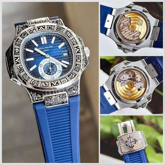 Super Clone Patek Phillippe Nautilus Blue Dial With Rubber Belt