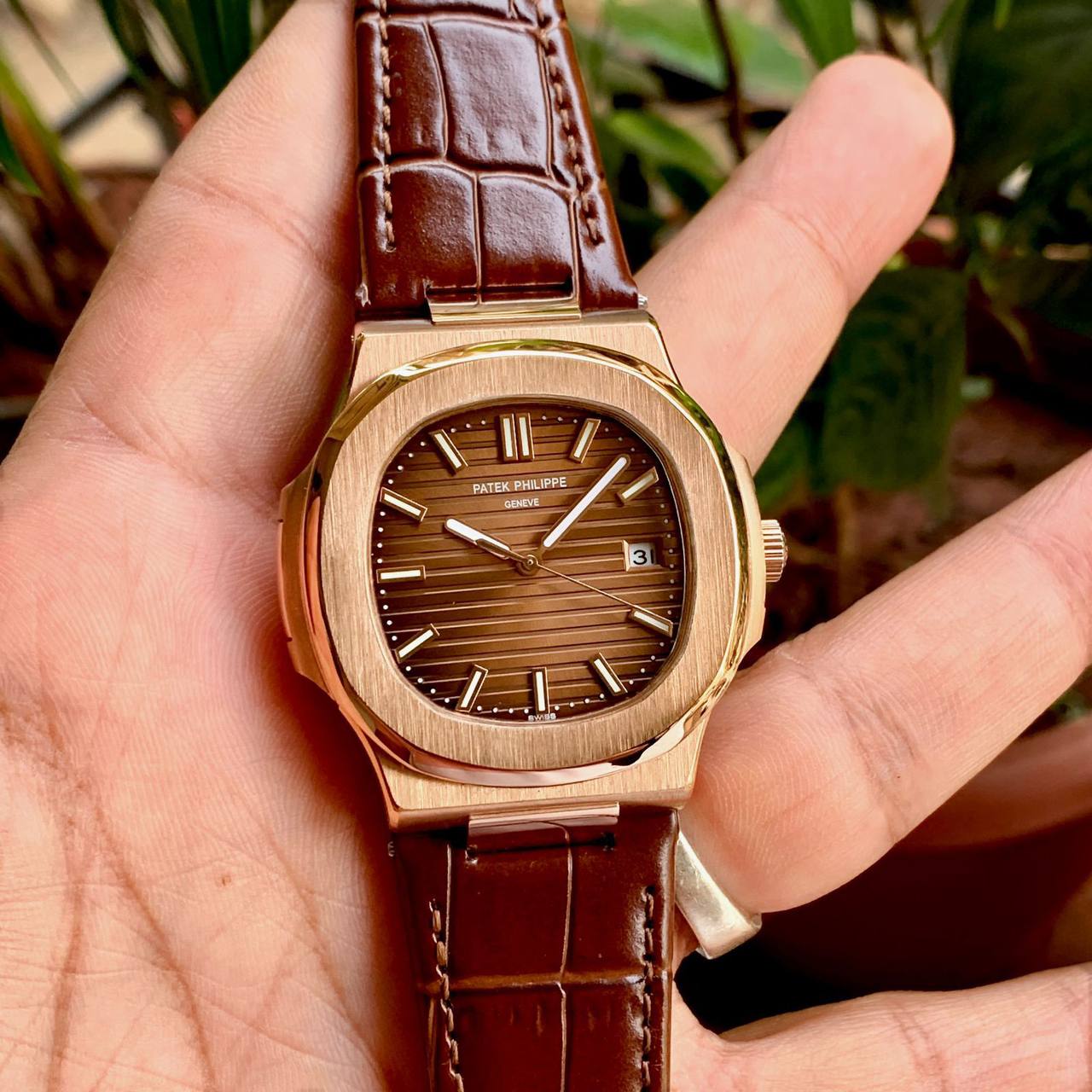 Super Clone Patek Phillippe Nautilus Brown Dial With Leather Belt