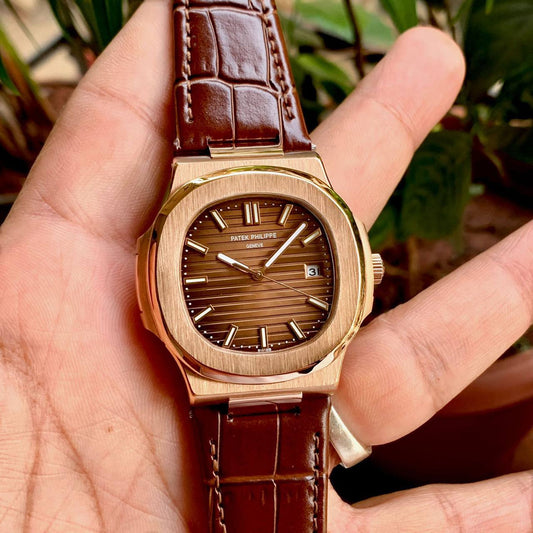 Super Clone Patek Phillippe Nautilus Brown Dial With Leather Belt