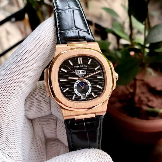 Super Clone Patek Phillippe Nautilus Black Dial With Leather Belt